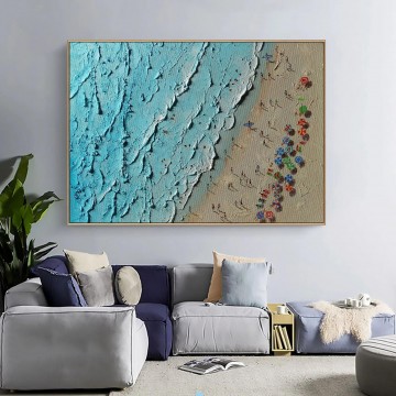  seaside Painting - Summer Seaside waves by Palette Knife wall art minimalism